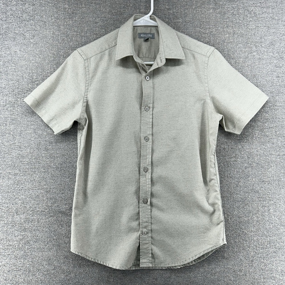 Ash & Erie Shirt Men Size XS Beige Short Sleeve Cotton Summer Casual Button Up